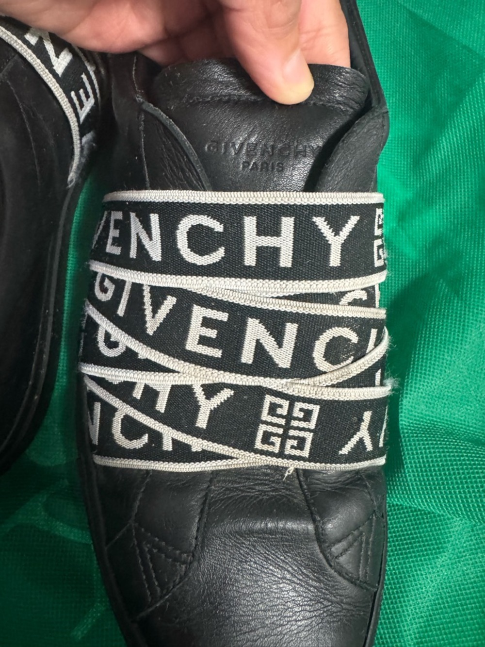 Givenchy Black Leather 4G Webbing Detail Low Top Sneakers Size 41.5